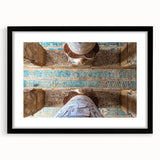 Extra large abstract art print of colorful ancient ruins on textured canvas, framed in black, ideal for living room decor.