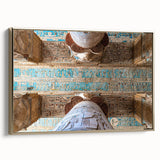 Framed canvas of ancient ruins in black and gold, ideal for bedroom wall art with a vintage poster style.