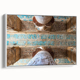 Framed canvas featuring a vintage poster art depicting ancient ruins in vibrant colors, ideal for living room decor.