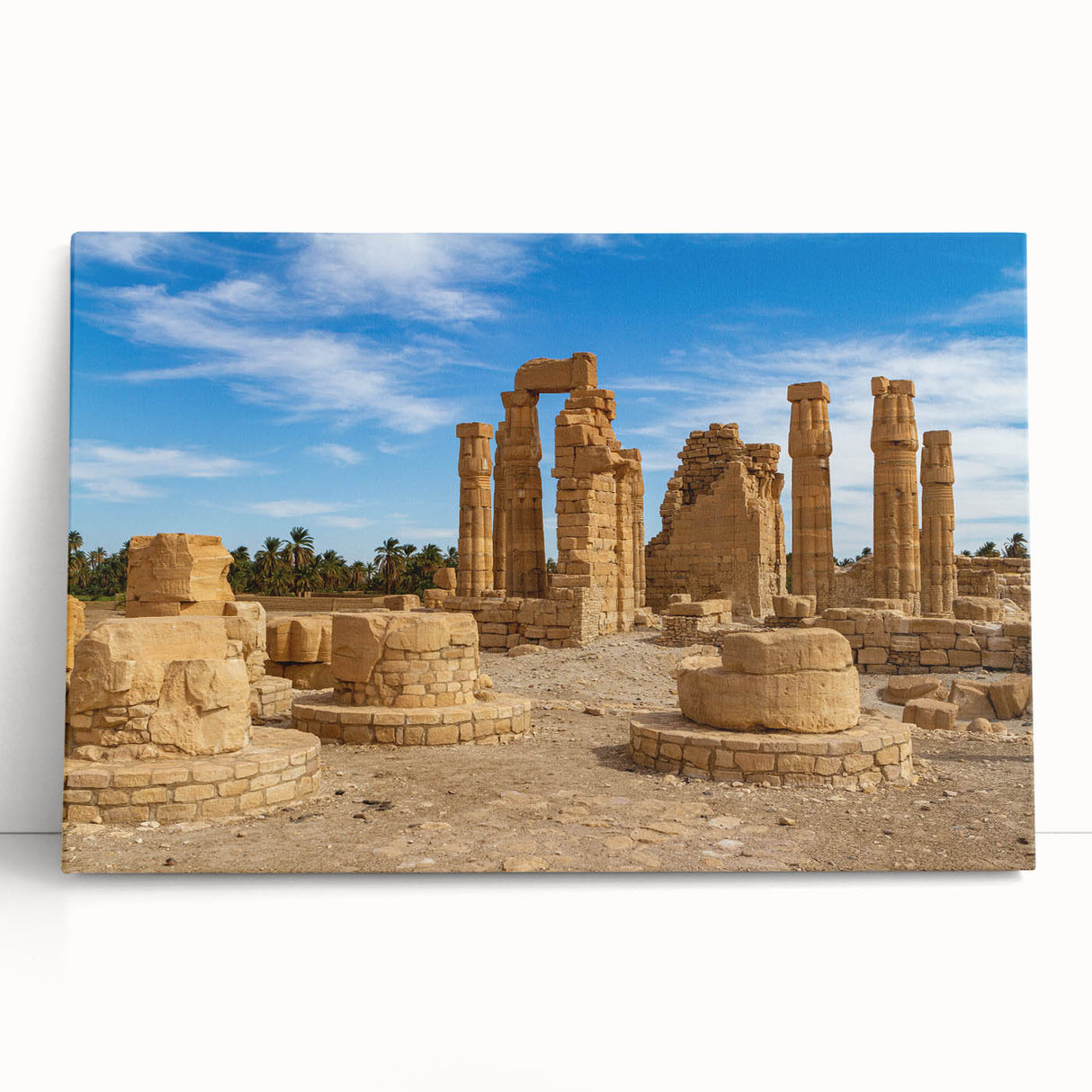 Black and white image of ancient ruins on a stretched canvas, suitable as large kitchen wall art or bedroom decor.
