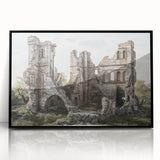 Large abstract wall art of ancient ruins in muted gray tones on framed acrylic, ideal for modern art wall decor.