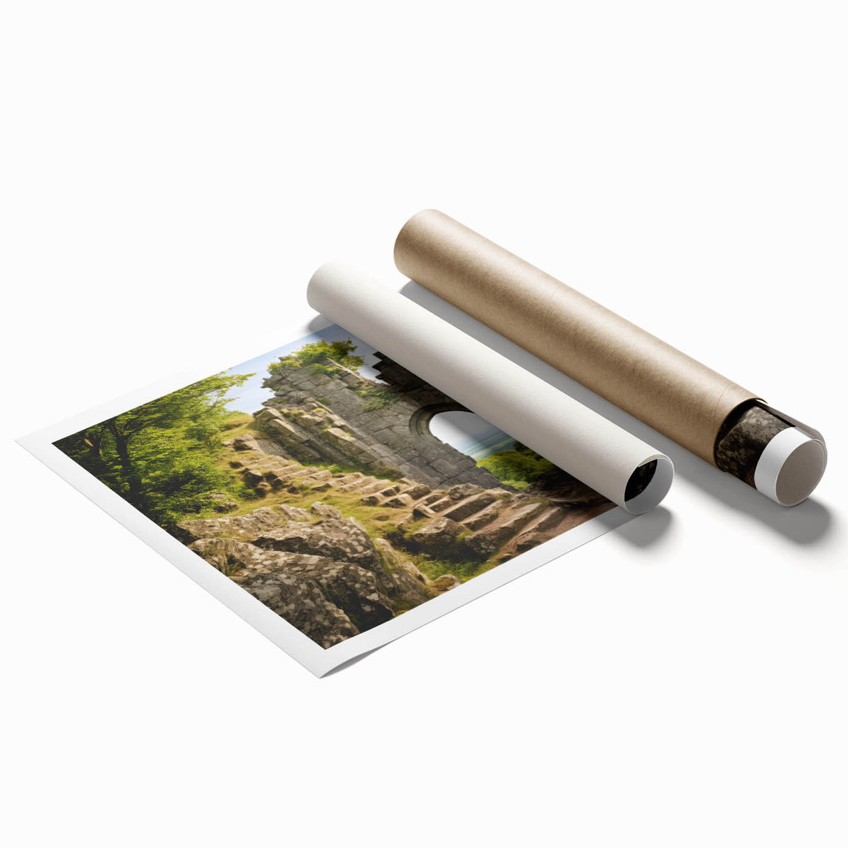 Extra large rolled print of ancient ruins in muted earth tones, ideal for classy bathroom or large living room decor.