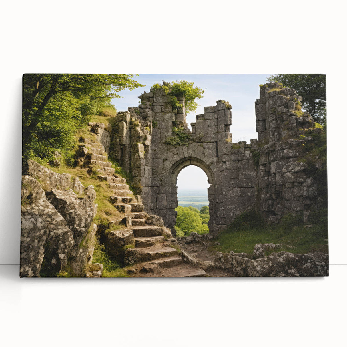 Black and white print of ancient architectural ruins on a large stretched canvas, suitable for kitchen or bedroom decor.