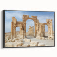 Black and white framed canvas depicting ancient ruins in a vintage poster style, suitable for bedroom wall decor.