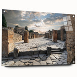 Acrylic print of ancient ruins in muted earth tones, suitable for bedroom or dining room decor.