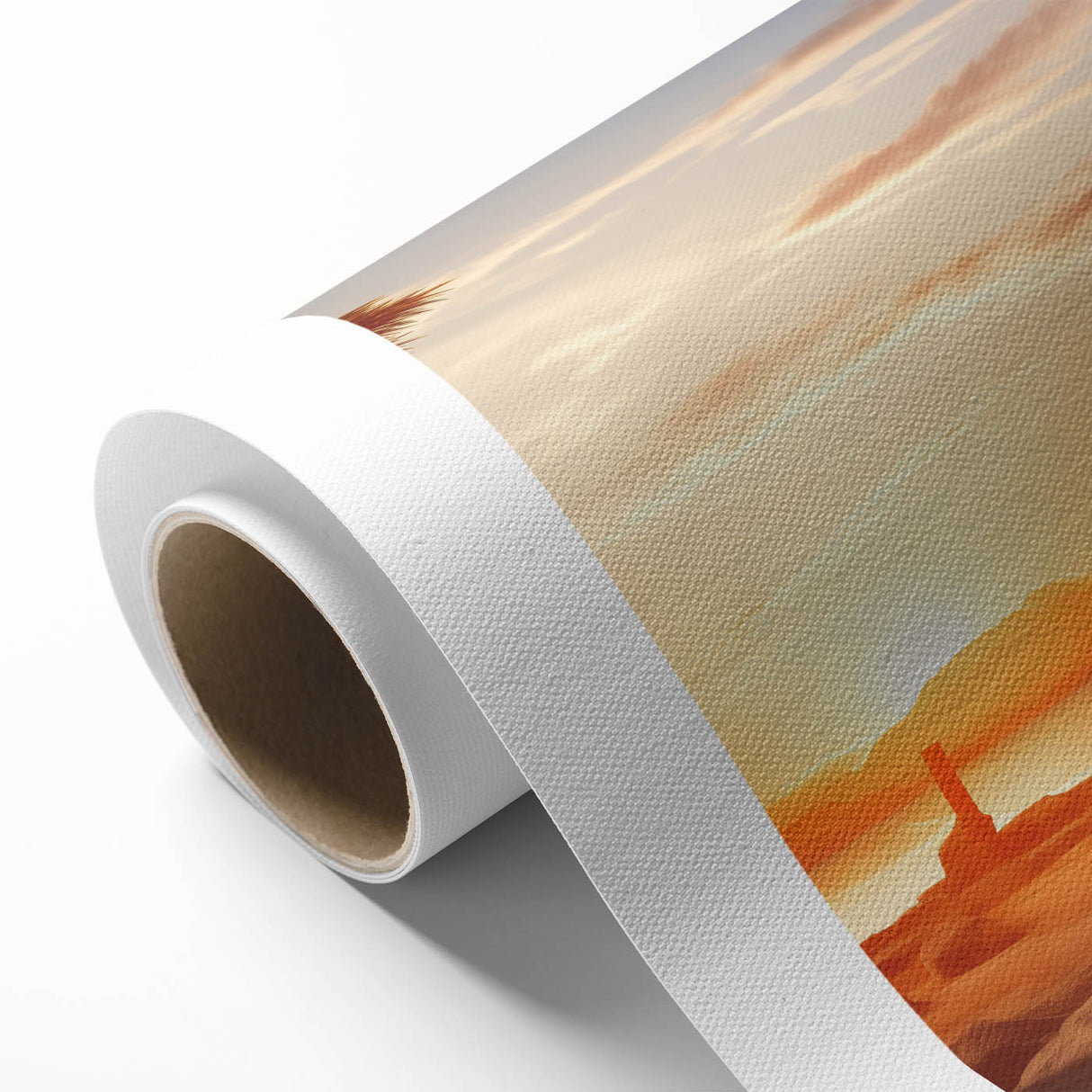 Art deco poster of ancient architecture ruins in muted earth tones on rolled canvas, ideal for nursery wall art.