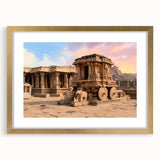 Textured abstract art print of ancient ruins in muted earth tones on a framed canvas.
