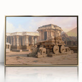 Acrylic print of ancient ruins in gold frame, featuring mid-century modernist style, suitable for modern art wall decor.