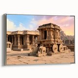 Framed canvas showing ancient ruins in grayscale, ideal for adding a historical touch to any room.