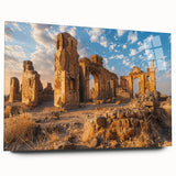 Acrylic print of ancient ruins in muted earth tones, ideal for bedroom or dining room art.