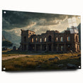 Acrylic glass print of ancient ruins in muted earth tones, ideal for dining room decor.