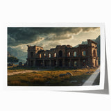 Extra large rolled canvas print of ancient ruins in muted earth tones.
