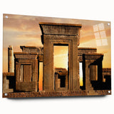Acrylic print of ancient ruins in muted earth tones, suitable for bedroom or dining room decor.