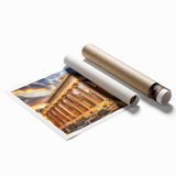 Extra large rolled print of ancient ruins in muted earth tones, ideal for classy bathroom wall art.