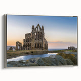 Framed canvas depicting ancient ruins in black and white, ideal for bedroom wall art.