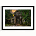 Extra large textured abstract art print of colorful ancient ruins on a black framed canvas, suited for living room decor.