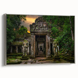 Framed canvas of ancient ruins in a landscape art painting, blending muted earth tones, ideal for a study or office wall.