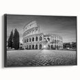 Black and white framed canvas of ancient ruins in a vintage poster style, ideal for bedroom wall decor.