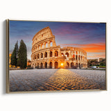 Framed canvas of ancient ruins in black and gold, ideal for bedroom wall art with a vintage poster style.