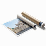 Extra large rolled print featuring ancient ruins in muted earth tones, ideal for classy bathroom wall art.