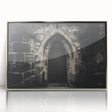 Art deco poster featuring silver arches in a minimalist style, printed on framed acrylic.