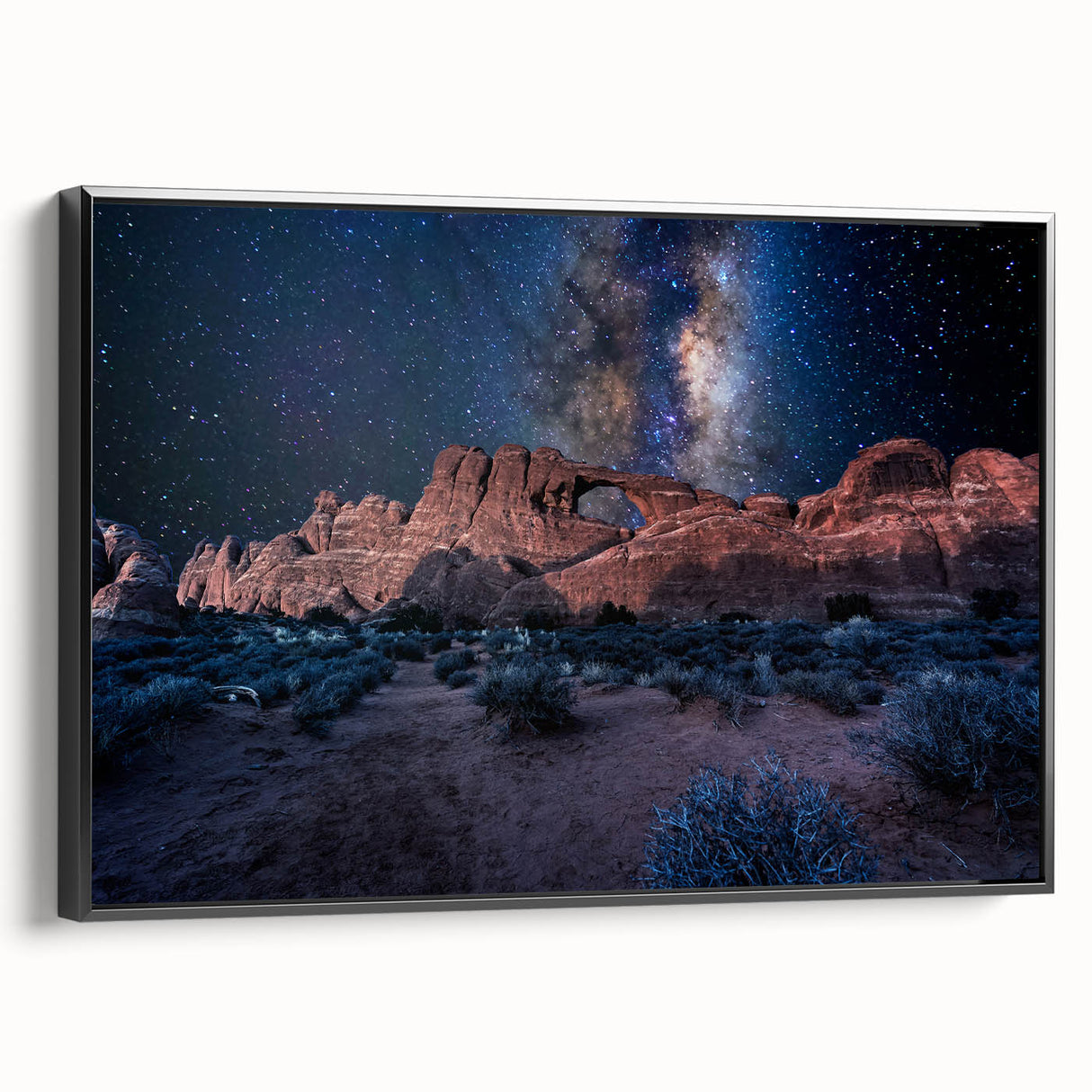 Black and white framed canvas featuring a vintage poster art style landscape with arches, ideal for bedroom wall decor.