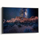 Black and white framed canvas featuring a vintage poster art style landscape with arches, ideal for bedroom wall decor.