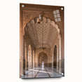Large abstract wall art featuring curved architectural designs in monochrome shades on acrylic glass.