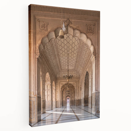 Arched architectural design on large stretched canvas with neutral and earth tones, suitable for kitchen wall art.