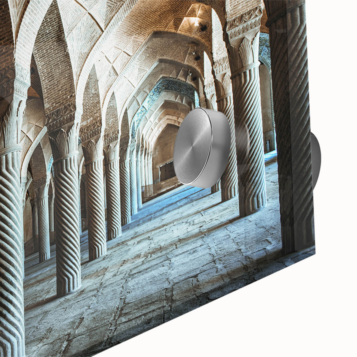 Mid-century modernist large abstract wall art on acrylic glass, featuring arch designs in neutral tones.