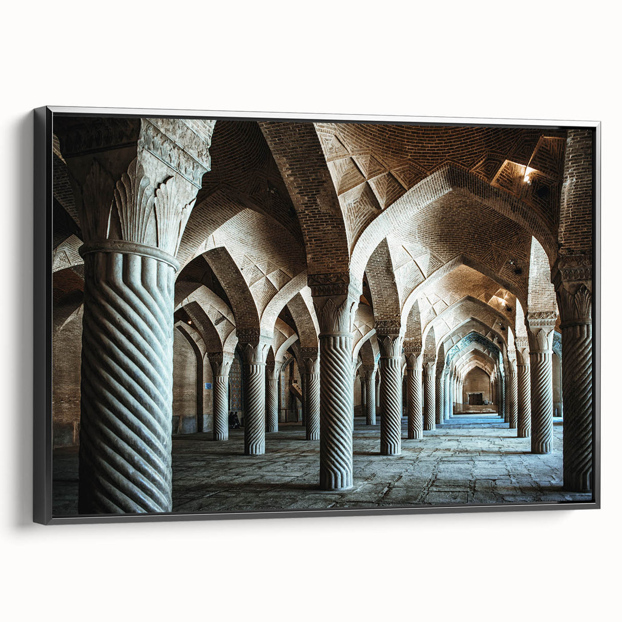 Black and white framed canvas of architectural arches in a vintage poster style, ideal for bedroom wall art.