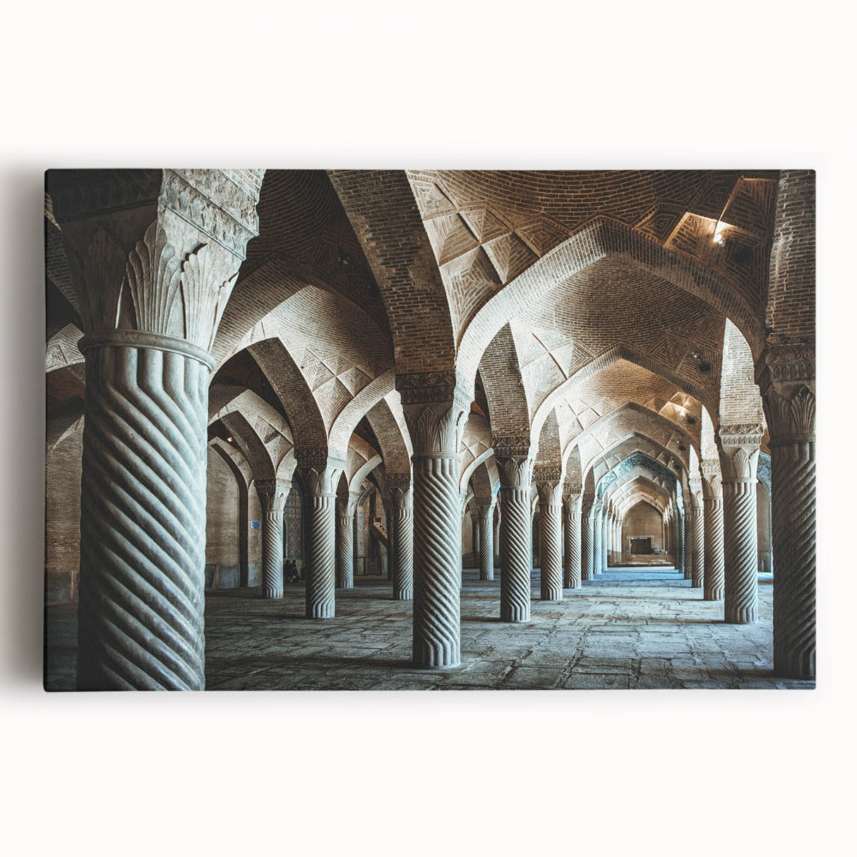 Black and white photo of arched architectural designs on large stretched canvas, ideal for kitchen wall art.