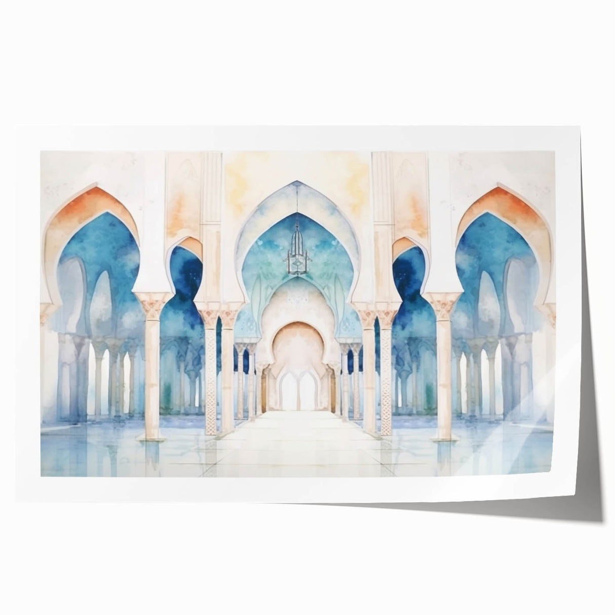 Extra large rolled print featuring a series of arches in muted beige tones, ideal for art wall dining room.