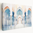 Arched architecture design on large stretched canvas with neutral and earth tones, suitable for kitchen wall art.