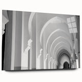Large abstract wall art featuring overlapping arches in muted beige on acrylic glass.