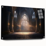 Large abstract wall art featuring geometric arches in muted beige tones on acrylic glass.