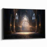 Black and white framed canvas depicting a series of architectural arches in a vintage poster style.