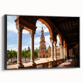 Black and white wall art featuring a vintage poster of architectural arches, framed canvas, ideal for bedroom decor.