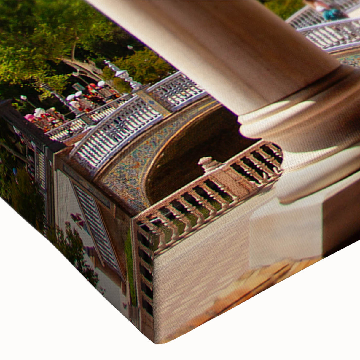 Black and white large art of architectural arches on stretched canvas, suited for bedroom wall placement.