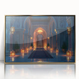 Mid-century modernist art featuring gold arches on a framed acrylic, ideal for nursery wall decor.
