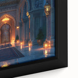 Close-up of black wall art featuring colorful, textured arch designs on a framed canvas, ideal for living room decor.