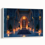 Framed canvas landscape art paintings featuring colorful arches in a vintage poster style.