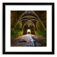 Extra large abstract art print featuring colorful, textured arch designs on a black framed canvas.