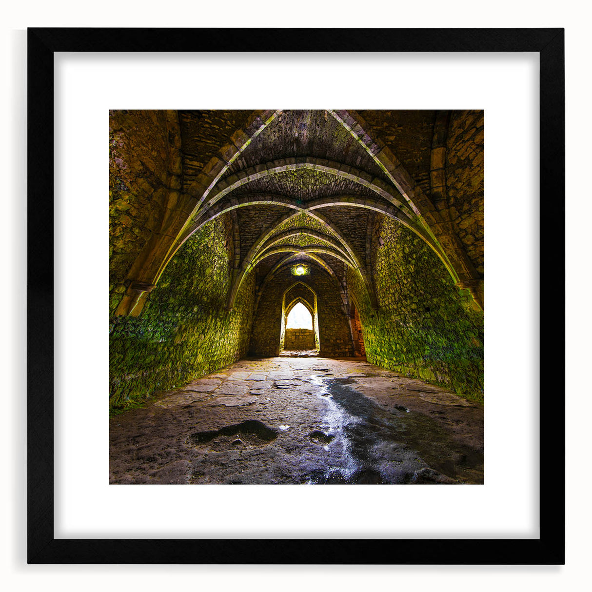 Extra large abstract art print featuring colorful, textured arch designs on a black framed canvas.