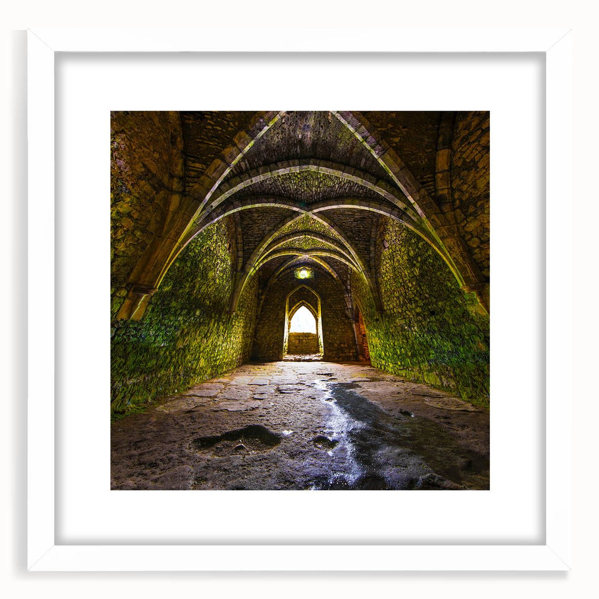 Extra large abstract art print featuring textured arch designs in muted earth tones, framed with a white mat.