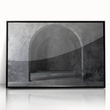 Large abstract wall art featuring geometric arches in black and white, framed acrylic print, ideal for modern art wall decor.