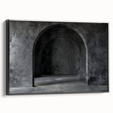 Black and white vintage poster art of architectural arches on framed canvas, suitable for bedroom wall decor.