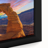 Extra large black wall art featuring colorful, textured arches on a framed canvas, ideal for living room decor.