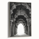 Framed canvas featuring a landscape art painting of colorful, vintage-style arches.