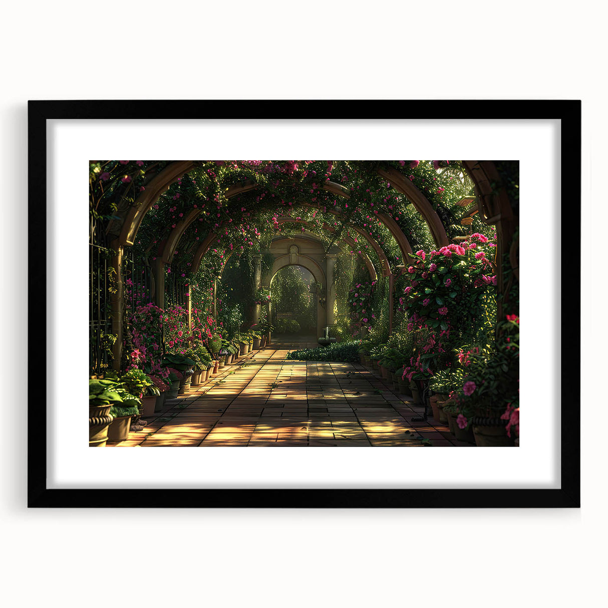 Extra large abstract art print featuring colorful, textured arch designs on a black framed canvas.